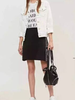 Maje Black Mini Skirt with Contrast 'WITH LOVE' Side Tape 2 4